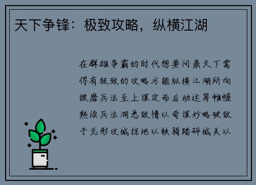 天下争锋：极致攻略，纵横江湖